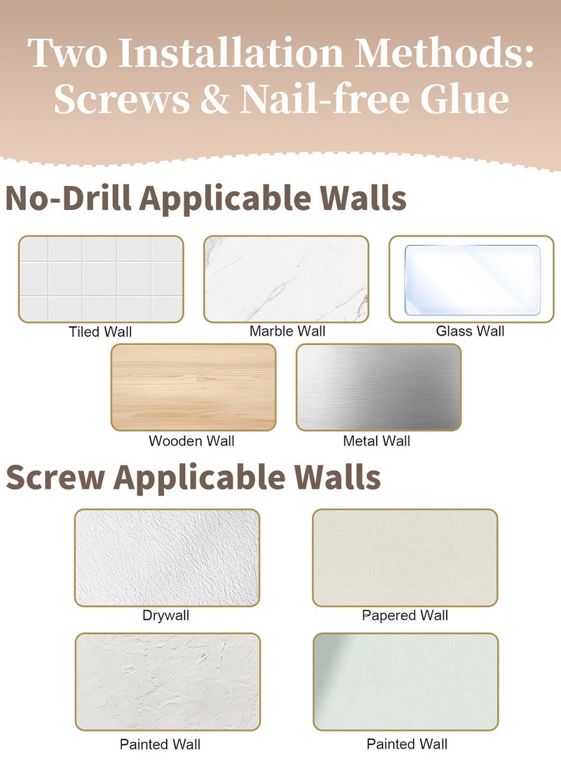 بيت الشاي رف تخزين المطبخ، حامل سكاكين مثبت على الحائط مع خطافات - منظم مطبخ موفر للمساحة بطول 40 سم للأواني والسكاكين والمناشف، رف سكاكين من الألومنيوم المقاوم للصدأ - Image 4