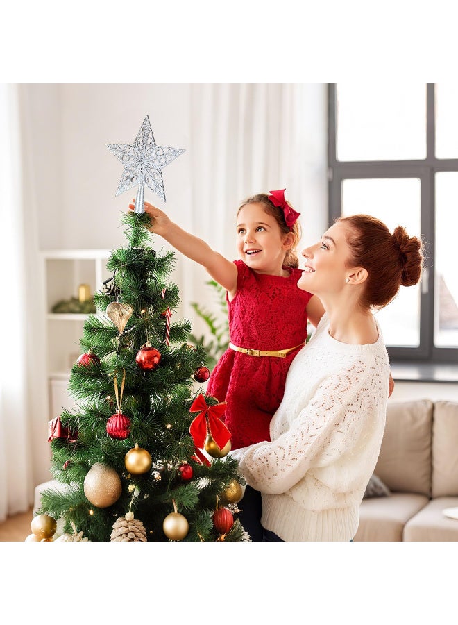 AUTOYSUR زينة شجرة عيد الميلاد، نجمة مجوفة فضية مقاس 8 بوصات لتزيين شجرة عيد الميلاد (فضي) - Image 4