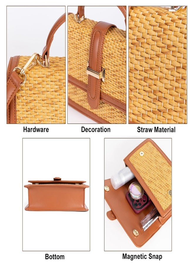 boshiho Women's Straw Crossbody Shoulder Bag Woven Raffia-Style Beach Purse Top Handle Satchel Handbag for Summer Vacation (Brown) - Image 5