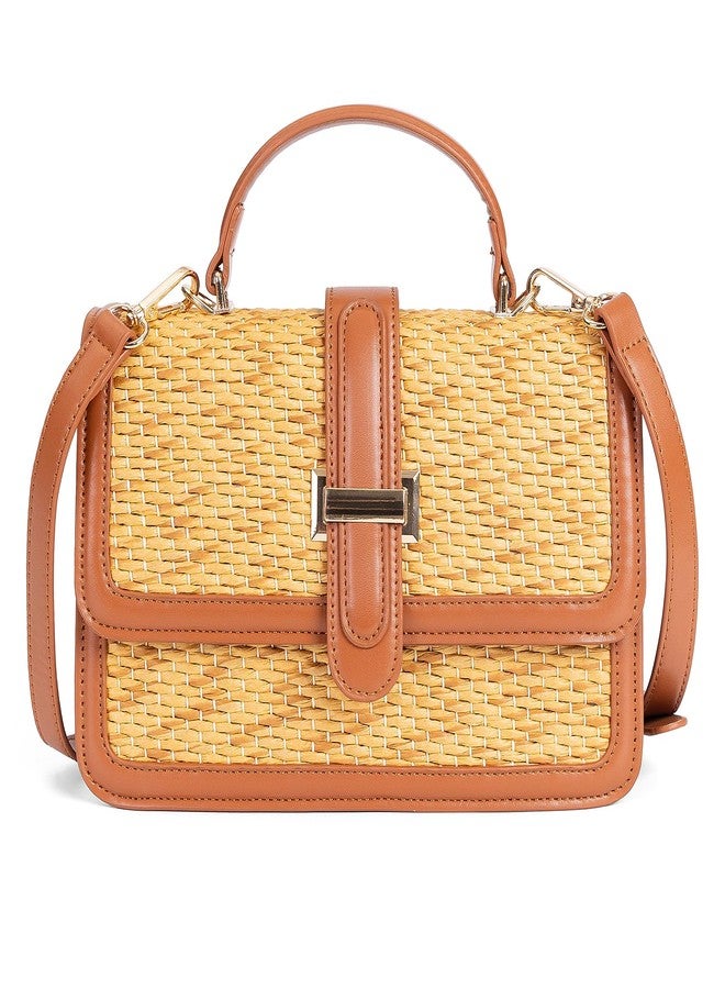 boshiho Women's Straw Crossbody Shoulder Bag Woven Raffia-Style Beach Purse Top Handle Satchel Handbag for Summer Vacation (Brown) - Image 1