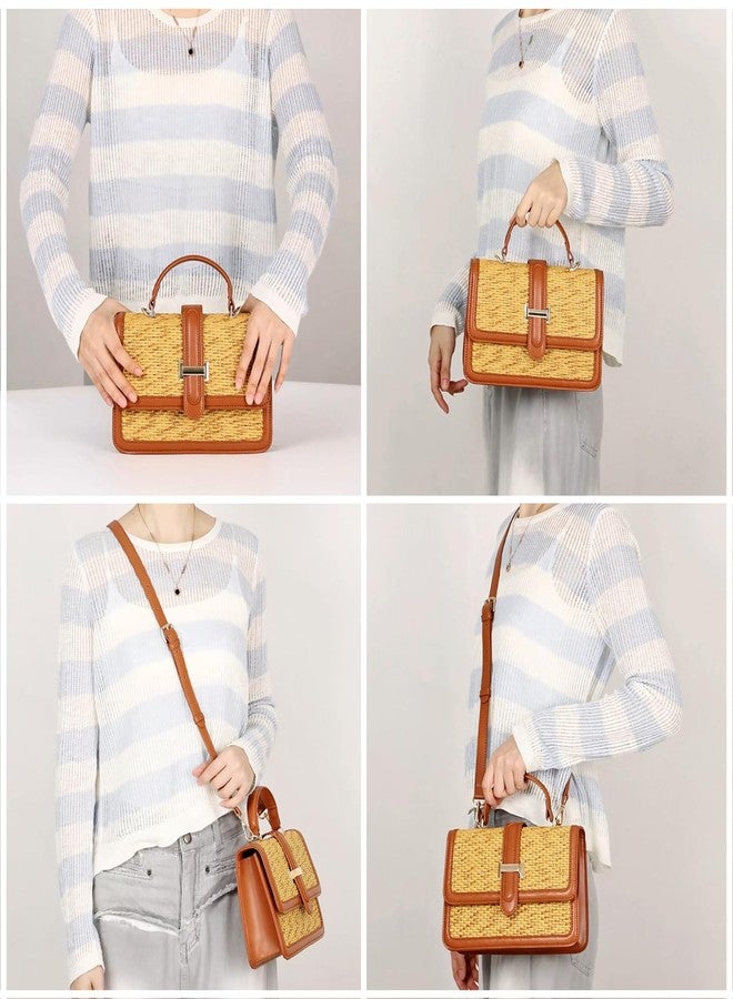boshiho Women's Straw Crossbody Shoulder Bag Woven Raffia-Style Beach Purse Top Handle Satchel Handbag for Summer Vacation (Brown) - Image 4