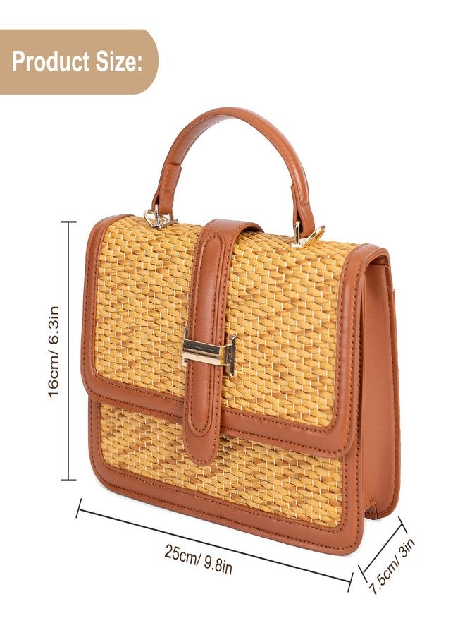 boshiho Women's Straw Crossbody Shoulder Bag Woven Raffia-Style Beach Purse Top Handle Satchel Handbag for Summer Vacation (Brown) - Image 3