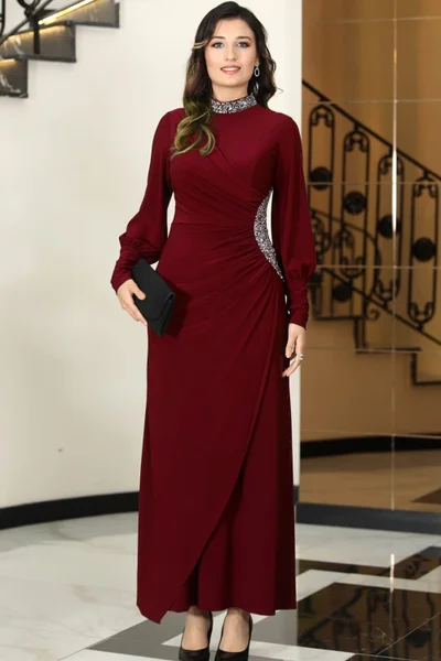 Esilanur Lavin Modest Evening Dress Burgundy