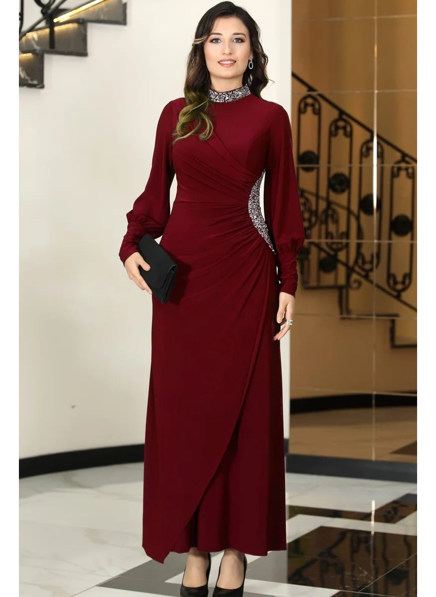 Esilanur Lavin Modest Evening Dress Burgundy