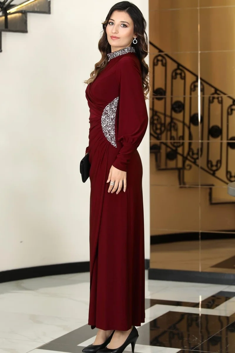 Esilanur Lavin Modest Evening Dress Burgundy