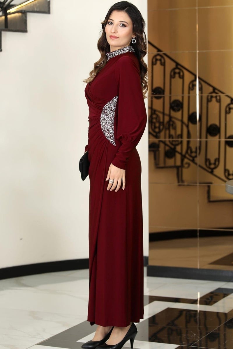 Esilanur Lavin Modest Evening Dress Burgundy  - Image 3