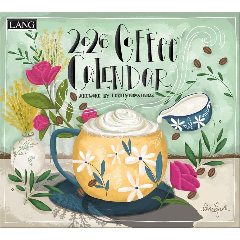 Lang Coffee 2026 Wall Calendar â€“ 12-Month Calendar with Stapled Binding, Whimsical Coffee Artwork by LoriLynn Simms, 13.4â€³ Ã— 12â€³ - Image 1