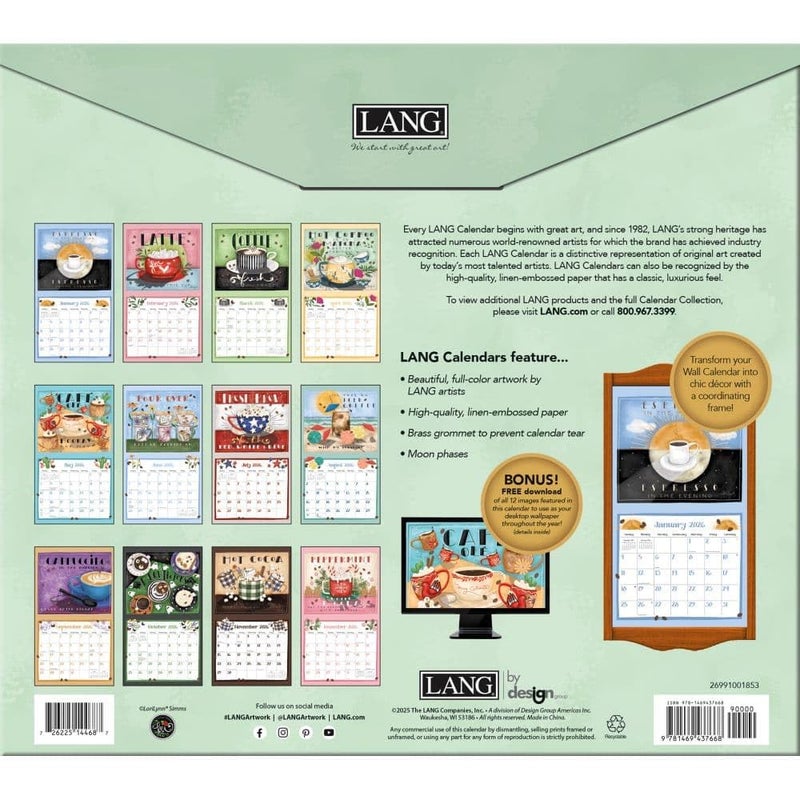 Lang Coffee 2026 Wall Calendar â€“ 12-Month Calendar with Stapled Binding, Whimsical Coffee Artwork by LoriLynn Simms, 13.4â€³ Ã— 12â€³ - Image 3