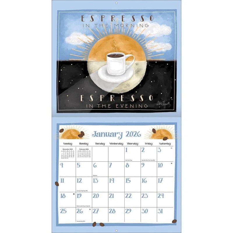 Lang Coffee 2026 Wall Calendar â€“ 12-Month Calendar with Stapled Binding, Whimsical Coffee Artwork by LoriLynn Simms, 13.4â€³ Ã— 12â€³ - Image 2
