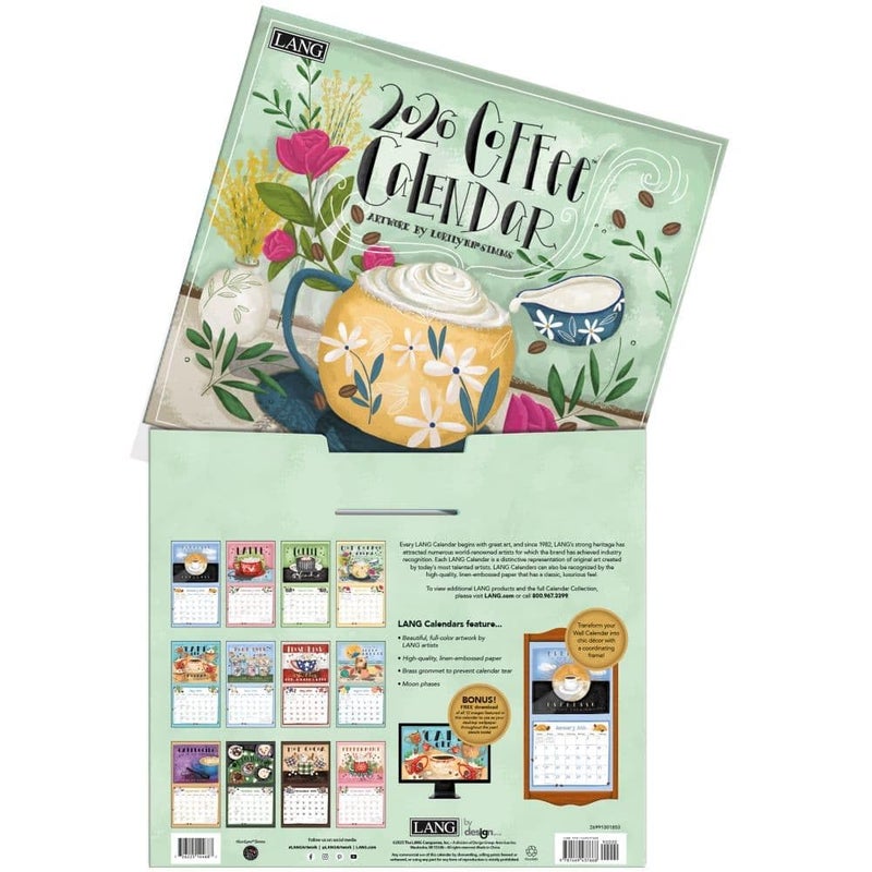Lang Coffee 2026 Wall Calendar â€“ 12-Month Calendar with Stapled Binding, Whimsical Coffee Artwork by LoriLynn Simms, 13.4â€³ Ã— 12â€³ - Image 4