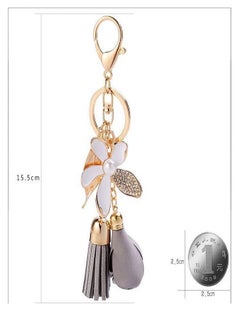 KASTWAVE Flower Keychain for Women, Rhinestone Tassel Leaf Key Ring Women Wallet Bag Pendant Charms, Car Keys Handbag Purse Pendant, Rhinestone Charm Key Ring Bulk Cute Decoration, Kawaii Lanyard (Gray)  - Image 5