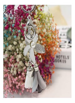 KASTWAVE Flower Keychain for Women, Rhinestone Tassel Leaf Key Ring Women Wallet Bag Pendant Charms, Car Keys Handbag Purse Pendant, Rhinestone Charm Key Ring Bulk Cute Decoration, Kawaii Lanyard (Gray)  - Image 2
