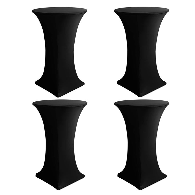 HolidayIdeas Cocktail Table Covers 4 Pack Fitted Stretch Spandex Square Corners Highboys Cocktail Tablecloths for Bar Pub Black Fit for 3032 Diameter x 43 Height Tables