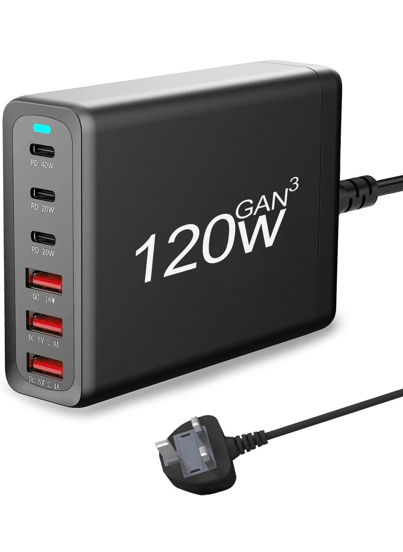 جانا - محطة شحن USB c بقدرة 120 وات GaN مدمجة 6 منافذ USB C - Image 1