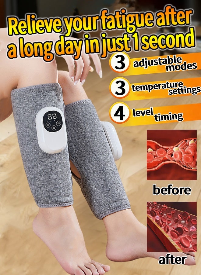 مساج للقدمين، مساج كاليف بهواء مضغوط مع تدفئة، لاسلكي لتحسين الدورة الدموية وتخفيف الآلام، 3 أنماط وشدة تدليك قابلة للتعديل، هدايا للرجال والنساء، باللون الرمادي - Image 1