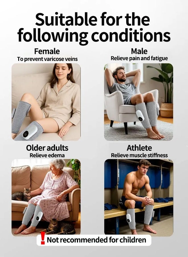 مساج للقدمين، مساج كاليف بهواء مضغوط مع تدفئة، لاسلكي لتحسين الدورة الدموية وتخفيف الآلام، 3 أنماط وشدة تدليك قابلة للتعديل، هدايا للرجال والنساء، باللون الرمادي - Image 2