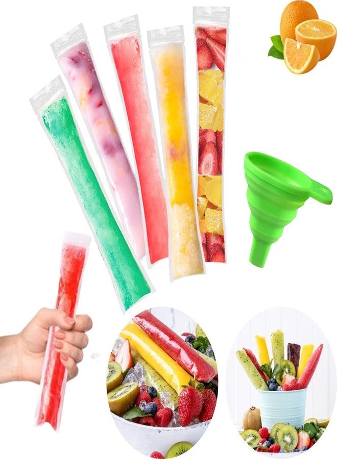 JIELUO 200 Pack Popsicle Bags, Ice Pop Bags for Disposable Freeze Pops Bags DIY Popsicle Pouches Yogurt Tubes, Healthy Snacks Fruit Smoothies and Ice Party Favors with Funnel (5 x 22 cm) - Image 1