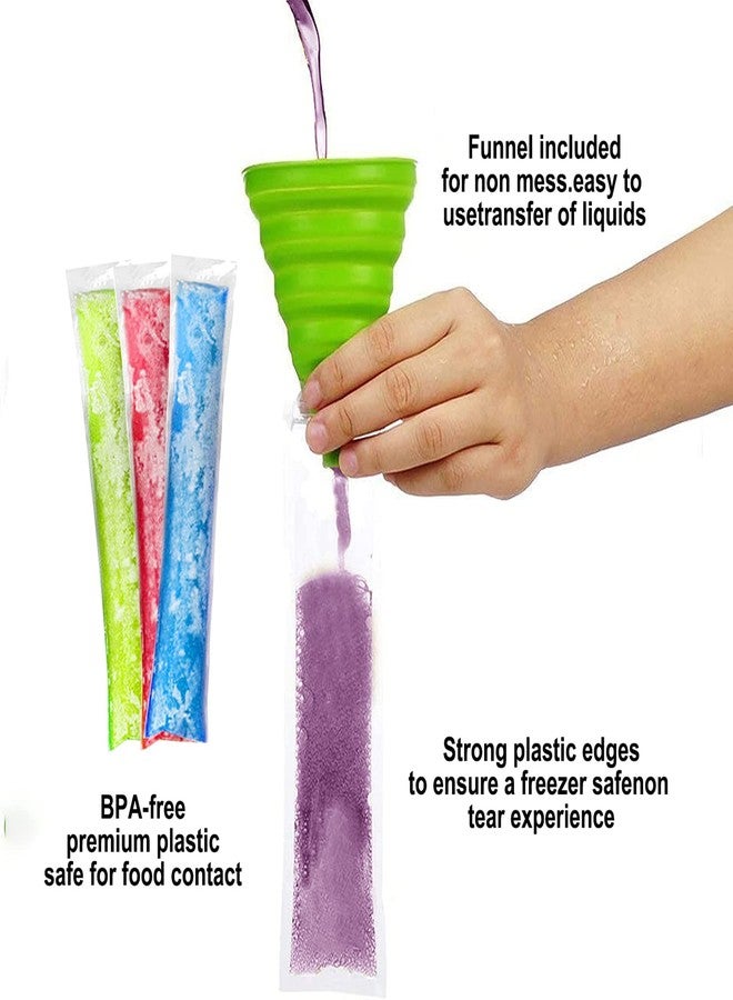 JIELUO 200 Pack Popsicle Bags, Ice Pop Bags for Disposable Freeze Pops Bags DIY Popsicle Pouches Yogurt Tubes, Healthy Snacks Fruit Smoothies and Ice Party Favors with Funnel (5 x 22 cm) - Image 5
