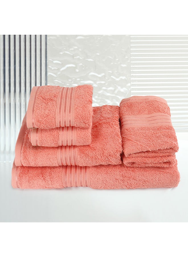 White Rose 6 Pcs Events Dyed Towel Set 550 GSM 100% Cotton Terry Viscose Border 1xBath Towel 75x145cm 1xHand Towel 50x90cm 2xBaby Towel 30x50cm & 2xFace Towel 33x33cm Peach Color  - Image 1