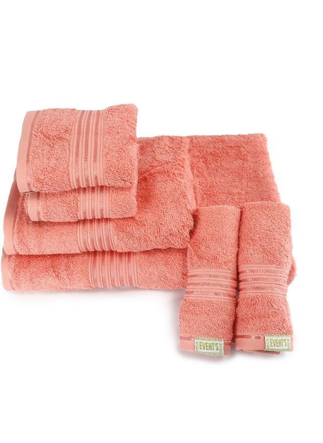 White Rose 6 Pcs Events Dyed Towel Set 550 GSM 100% Cotton Terry Viscose Border 1xBath Towel 75x145cm 1xHand Towel 50x90cm 2xBaby Towel 30x50cm & 2xFace Towel 33x33cm Peach Color  - Image 4