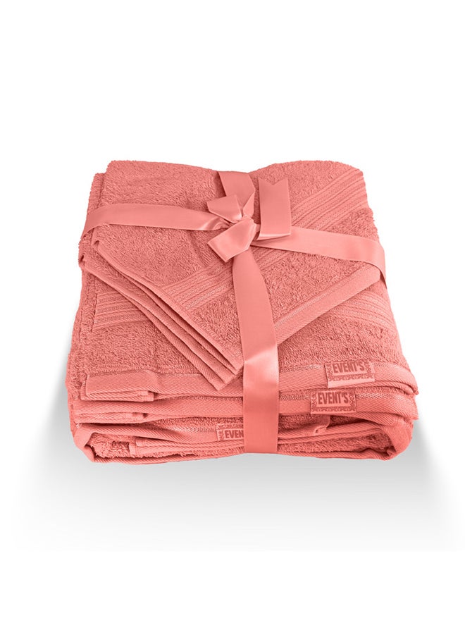 White Rose 6 Pcs Events Dyed Towel Set 550 GSM 100% Cotton Terry Viscose Border 1xBath Towel 75x145cm 1xHand Towel 50x90cm 2xBaby Towel 30x50cm & 2xFace Towel 33x33cm Peach Color  - Image 2