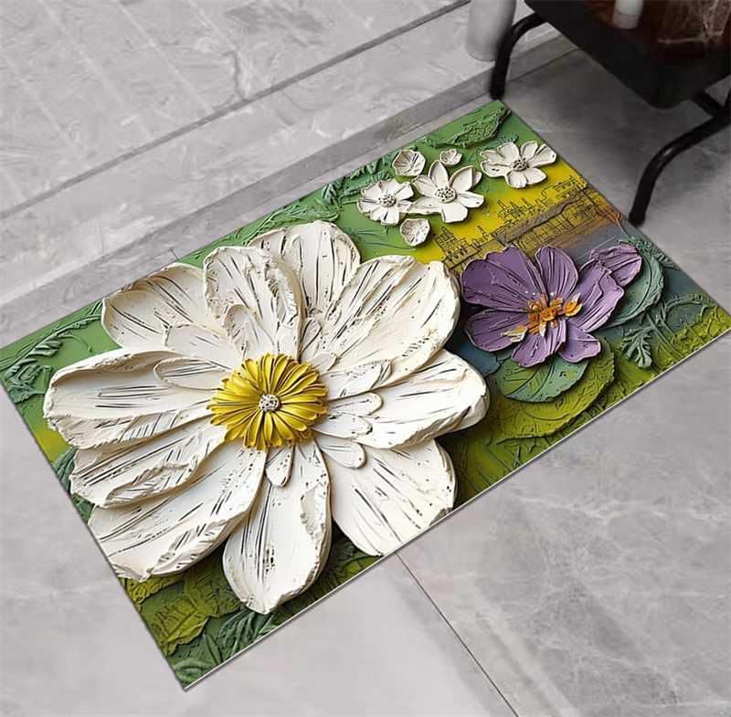 Rylan Bathroom Mat,Door mat Door Mat, Rubber Non-Slip Quick Dry Rugs Fit Under Door Super Absorbent Thin Fashion Washable Oval Floor Bath Mat for Bathroom, Bathtub, Shower and Sink (2, Green Rosy) - Image 2
