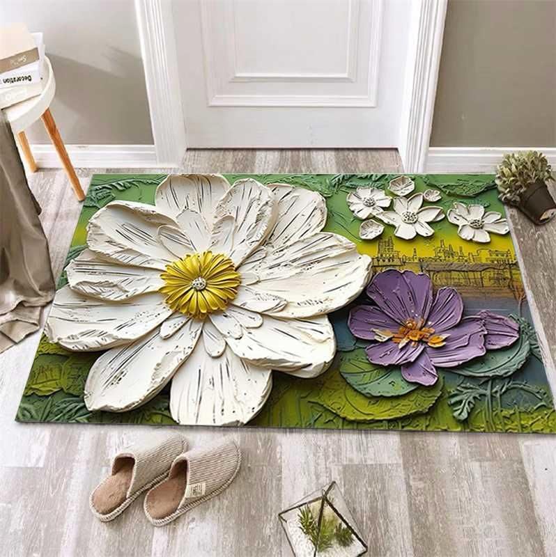 Rylan Bathroom Mat,Door mat Door Mat, Rubber Non-Slip Quick Dry Rugs Fit Under Door Super Absorbent Thin Fashion Washable Oval Floor Bath Mat for Bathroom, Bathtub, Shower and Sink (2, Green Rosy) - Image 1