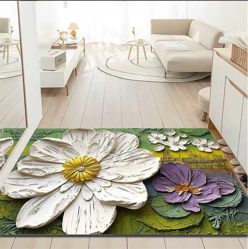 Rylan Bathroom Mat,Door mat Door Mat, Rubber Non-Slip Quick Dry Rugs Fit Under Door Super Absorbent Thin Fashion Washable Oval Floor Bath Mat for Bathroom, Bathtub, Shower and Sink (2, Green Rosy) - Image 3