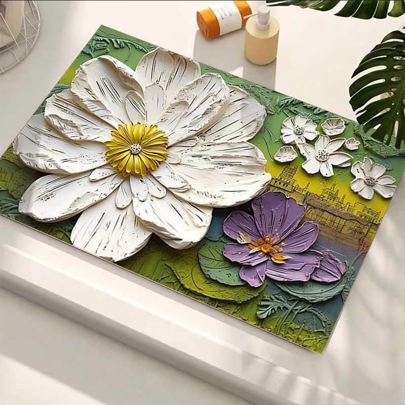 Rylan Bathroom Mat,Door mat Door Mat, Rubber Non-Slip Quick Dry Rugs Fit Under Door Super Absorbent Thin Fashion Washable Oval Floor Bath Mat for Bathroom, Bathtub, Shower and Sink (2, Green Rosy) - Image 4