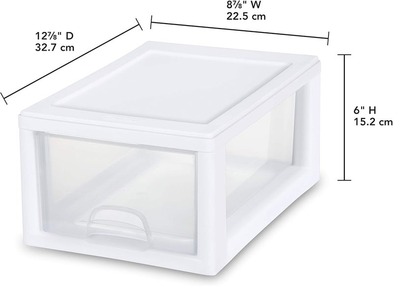 Sterilite 20518006 6 كوارت/5.7 لتر درج متراص، إطار أبيض مع درج شفاف، (عبوة من 6) - Image 3