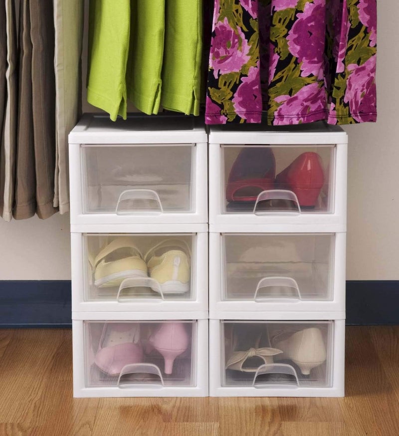 Sterilite 20518006 6 كوارت/5.7 لتر درج متراص، إطار أبيض مع درج شفاف، (عبوة من 6) - Image 2