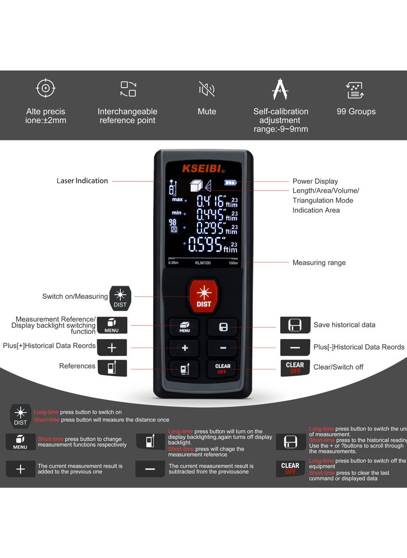 KSEIBI Laser Measure, 100m, Laser Type 620, Laser Class 2, Measuring Range 100 M, for Providing Fast and Reliable Measurements for a Wide Range of Tasks and Projects - Measuring Distance, Area, Volume.  - Image 2