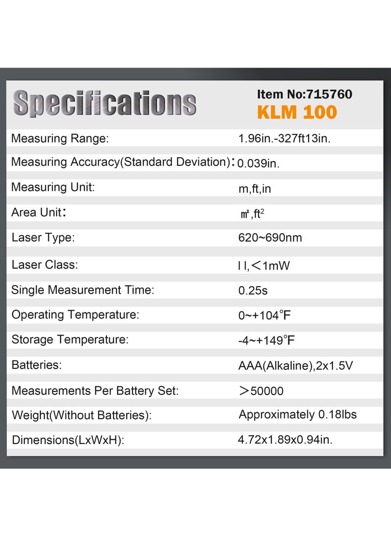 KSEIBI Laser Measure, 100m, Laser Type 620, Laser Class 2, Measuring Range 100 M, for Providing Fast and Reliable Measurements for a Wide Range of Tasks and Projects - Measuring Distance, Area, Volume.  - Image 4
