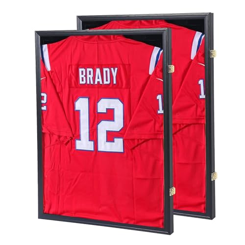 Grintus Grintus Jersey Frame Display Case Jersey Display Case Jersey Shadow Box with Uv Protection Acrylic and Hanger for Baseball Basketball Football Soccer Hockey Sport Shirt and UniformBlack2 Pack