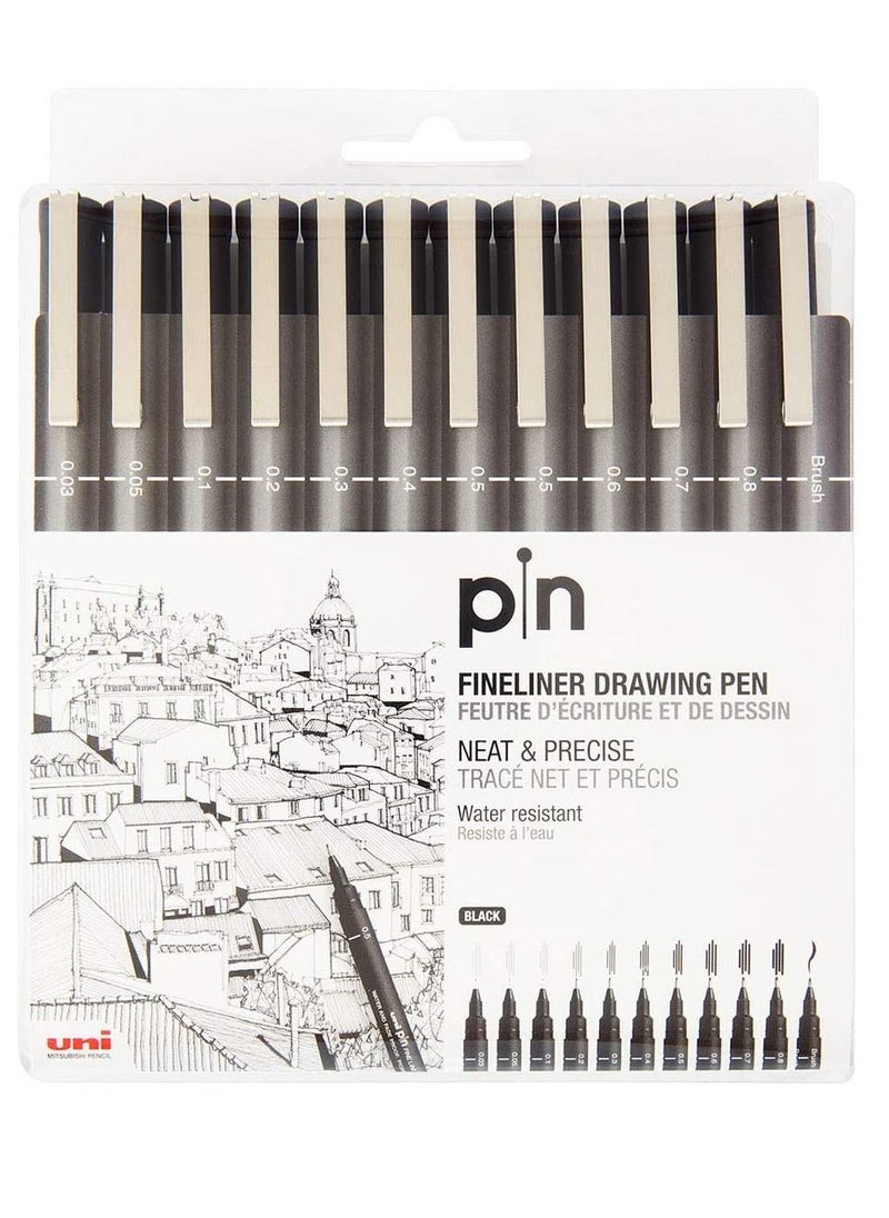 Uniball - 12-Piece Unipin Fineliner Black Ink Assorted Sizes - Image 1