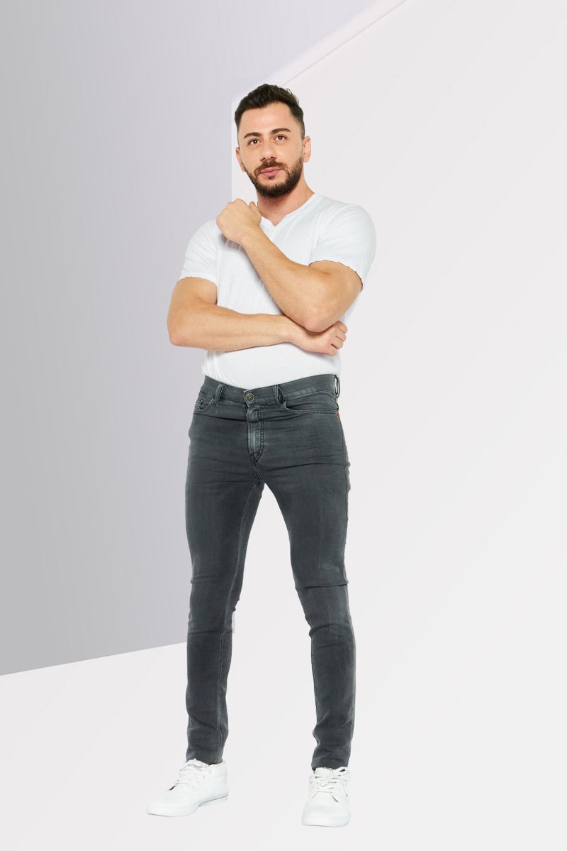 DIESEL جينز رجالي بقصة عادية قابل للتمدد، رمادي - Image 4