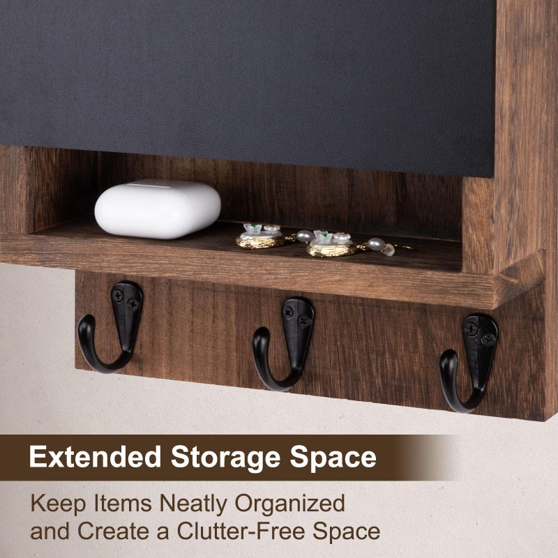 Lucundm Key and Mail Holder for Wall, Key Holder with Chalkboard and Long Storage Box, Key Hanger with 3 Sturdy Hooks for Coat, Dog Leash, Entryway Mail Organizer (Brown) - Image 4