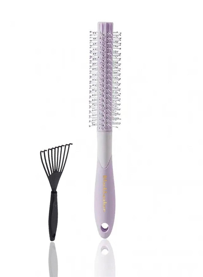BlackLaoban Round Hair Brush With Brush Cleaner Tool for Blow Drying, Styling, Curling, Straighten with Soft Nylon Bristles for Short or Medium Curly Hairs for Women & Men (Light-Purple) - Image 1