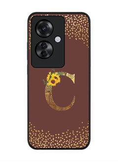 Rugged Black edge case for Oppo Reno11 F / Oppo F25 Pro 5G, Slim fit Soft Cover - Custom Monogram Initial Letter Floral Pattern Alphabet - C (Brown)