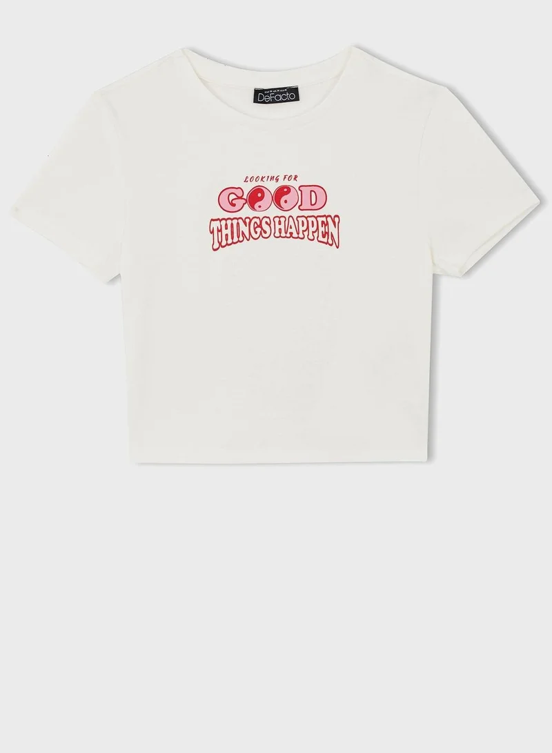 DeFacto Crew Neck Printed Crop Top Short Sleeve T-Shirt