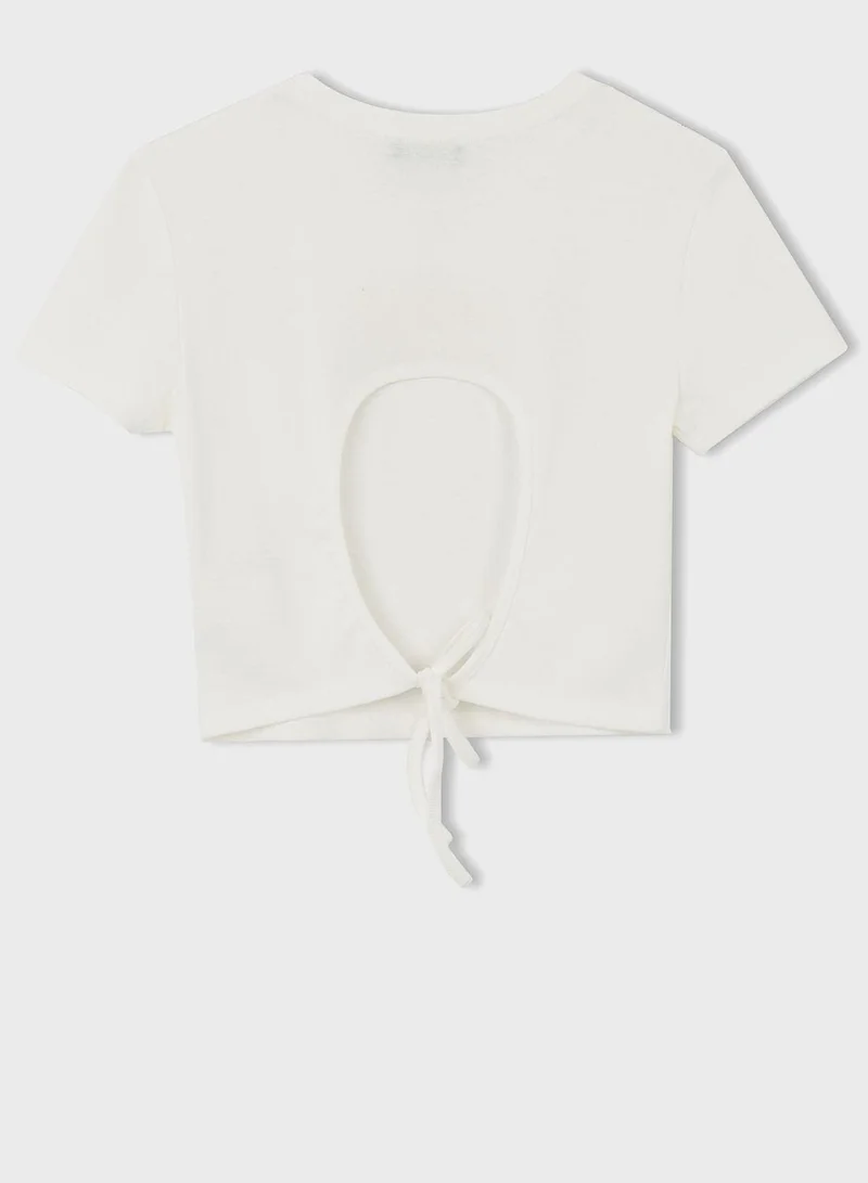 DeFacto Crew Neck Printed Crop Top Short Sleeve T-Shirt