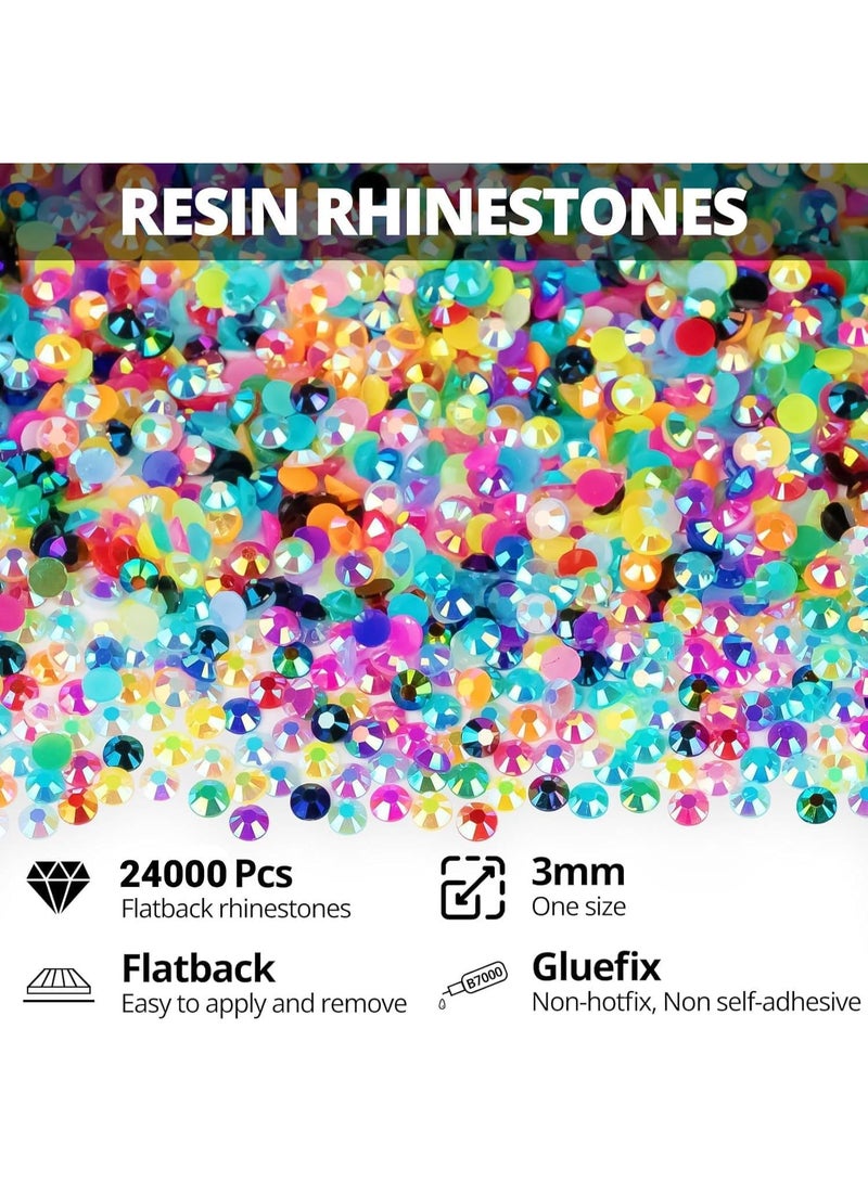 ChicAbode 24000 Pcs 3mm Rainbow Flatback Rhinestones Kit with Glue, Colorful Resin Rhinestone for Crafts, Clothes, DIY Jewelry, Nail Art and Fabric Decoration - Image 2