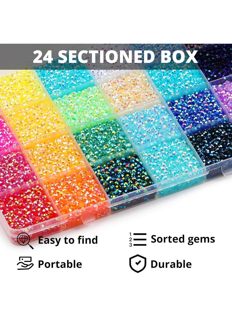 ChicAbode 24000 Pcs 3mm Rainbow Flatback Rhinestones Kit with Glue, Colorful Resin Rhinestone for Crafts, Clothes, DIY Jewelry, Nail Art and Fabric Decoration - Image 3