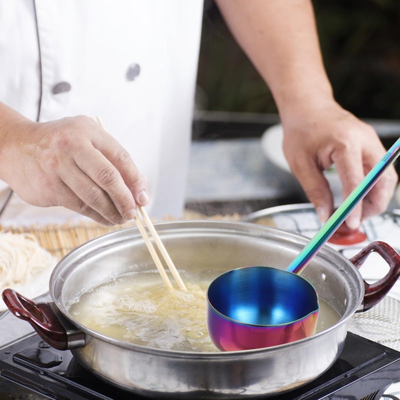 304 Stainless Steel Soup Ladle Long Handle Deep Kitchen Serving Spoon for Oil - Image 4