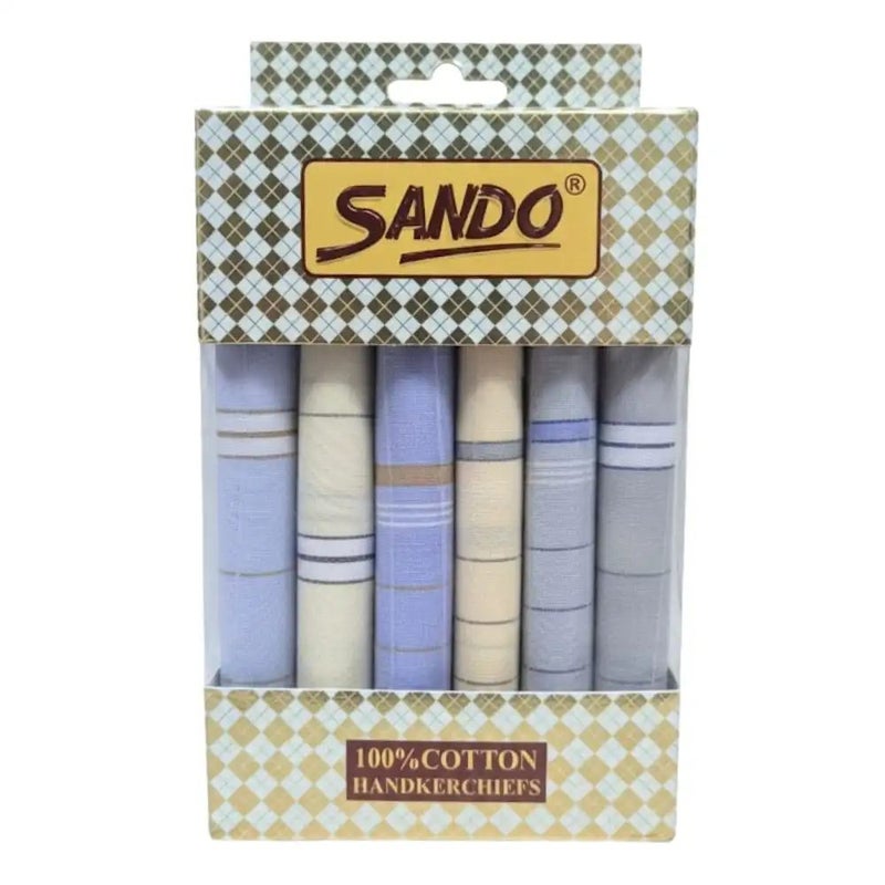 Sando Soft Mens 100% Cotton Folded Handkerchief- 6pcs