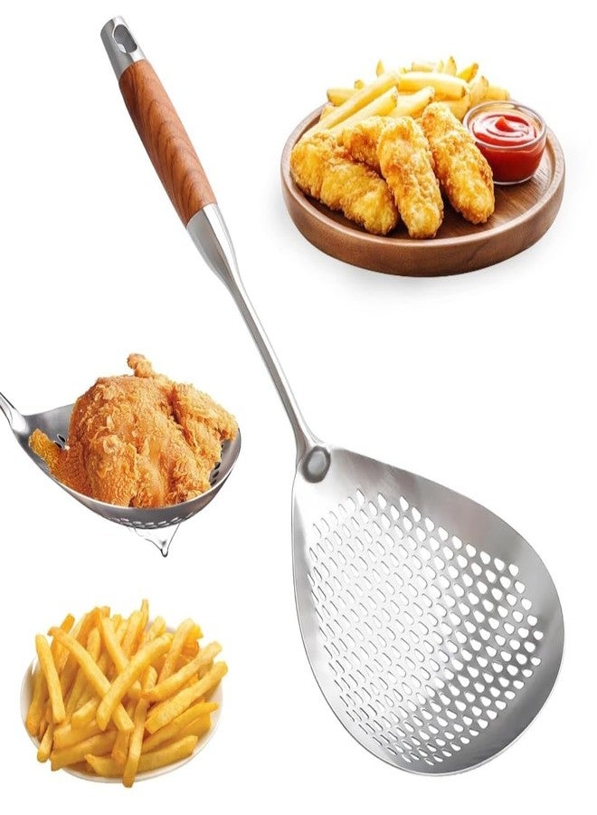 NAWAZJEE Skimmer Slotted Spoon 304 Stainless Steel With Wooden Handle 16.8 inch Skimmer Spider Food Strainer Ladle Kitchen Cooking Colander for Pasta Deep Frying Scoop - Image 1