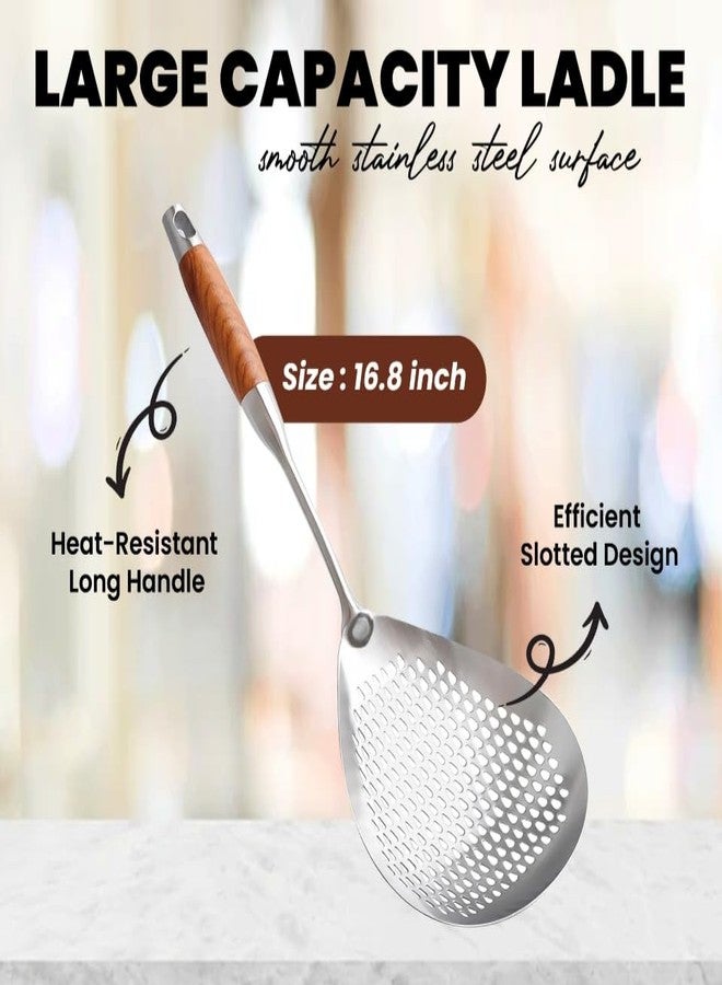 NAWAZJEE Skimmer Slotted Spoon 304 Stainless Steel With Wooden Handle 16.8 inch Skimmer Spider Food Strainer Ladle Kitchen Cooking Colander for Pasta Deep Frying Scoop - Image 4