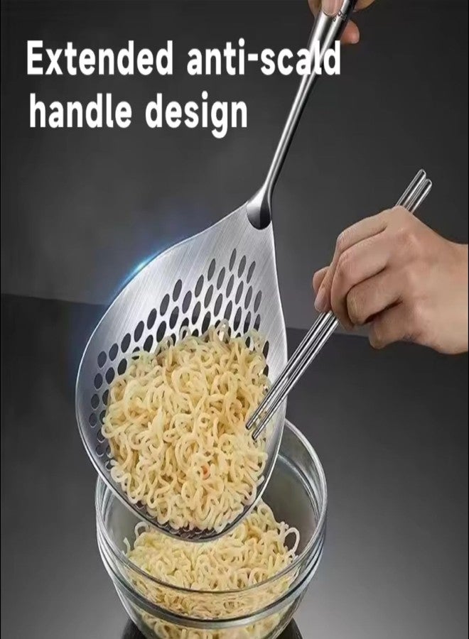 NAWAZJEE Skimmer Slotted Spoon 304 Stainless Steel With Wooden Handle 16.8 inch Skimmer Spider Food Strainer Ladle Kitchen Cooking Colander for Pasta Deep Frying Scoop - Image 3