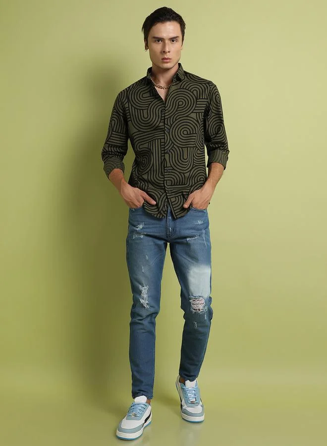 Campus Sutra Campus Sutra Parallel Swirl Long Sleeves Shirt