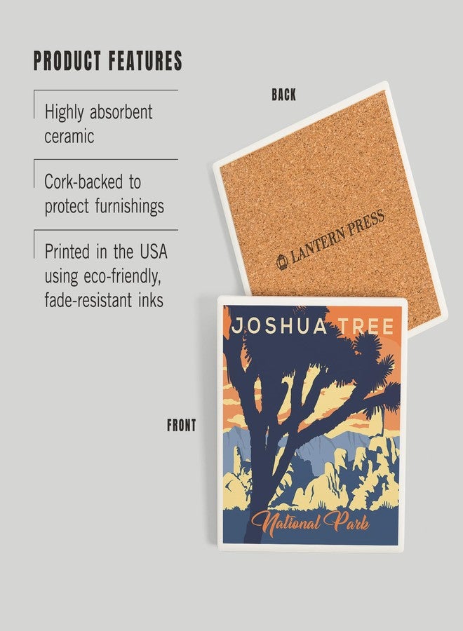 Lantern Press Joshua Tree National Park, California, Lithograph (Absorbent Ceramic Coaster, Single, Cork Back, Kitchen Table Decor) - Image 3